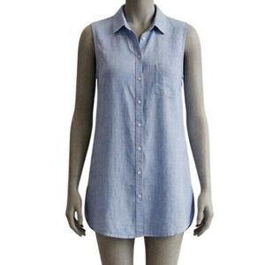 Jones & Co Jones New York 100% Linen Sleeveless Tunic Top Blue Medium RN 75343